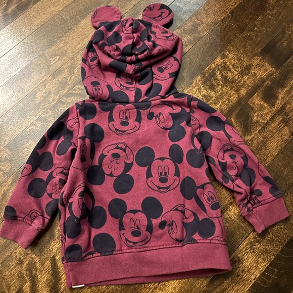 Gap x Disney Mickey Mouse hoodie with ears 12-18M burgundy - Picture 3 of 3